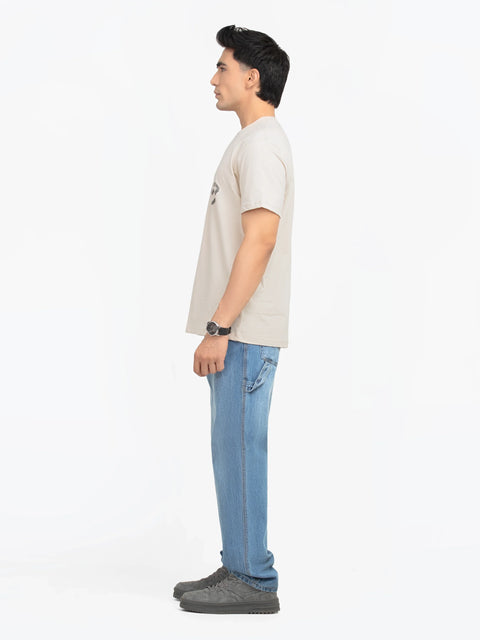 Men's Light Beige Graphic Tee - EMTGT5-003